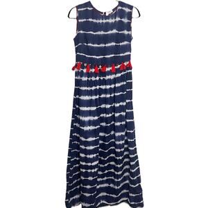 THML Maxi Dress Size S Blue White Tie Dye Tassels Sleeveless Lightweight Casual